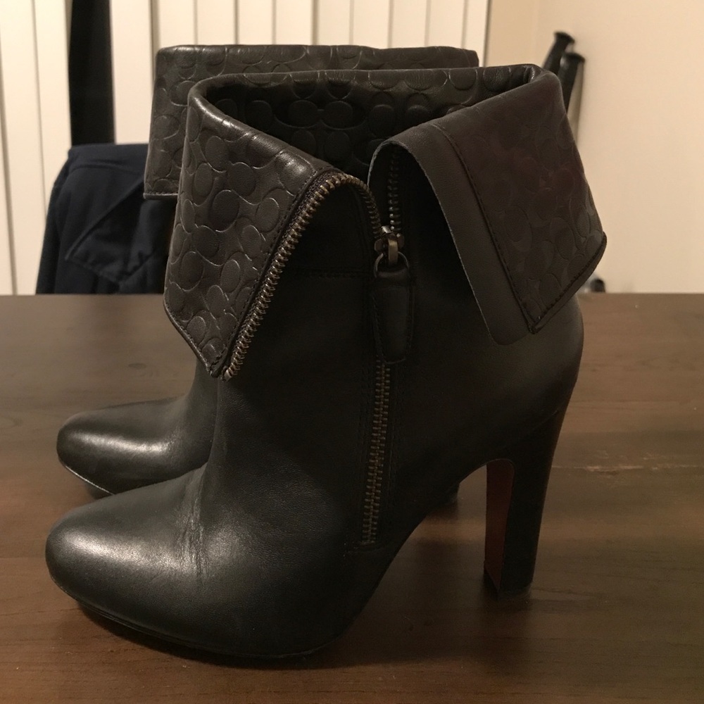 Coach black zip up booties